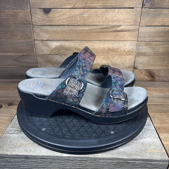 Dansko Sophie Womens Sz EUR 42 US 11.5-12 Sandas Black Iridescent Slip On Buckle - Picture 1 of 10
